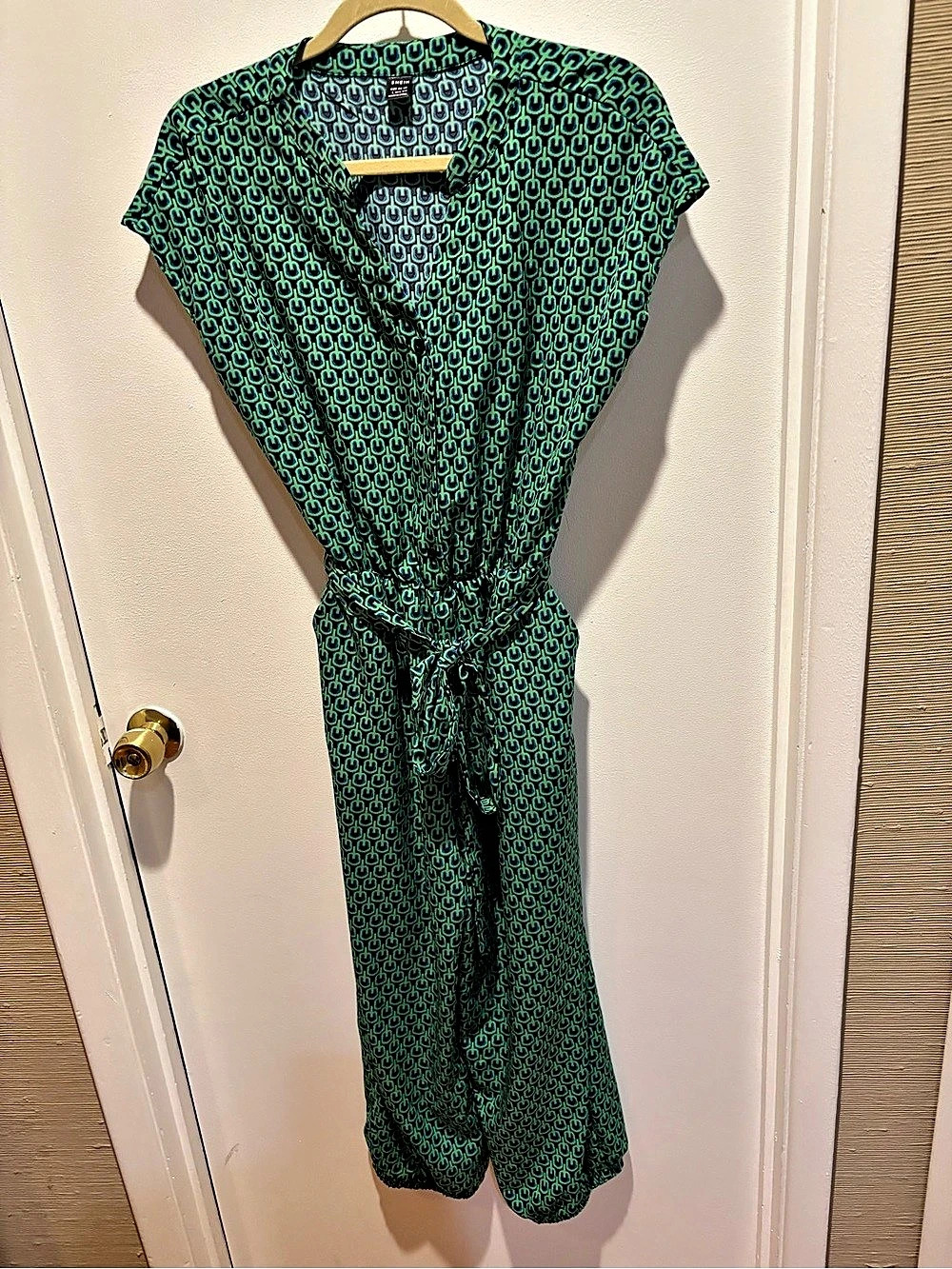 SHEIN Geometric Wide Leg Jumpsuit in Green & Blue Size Medium Like